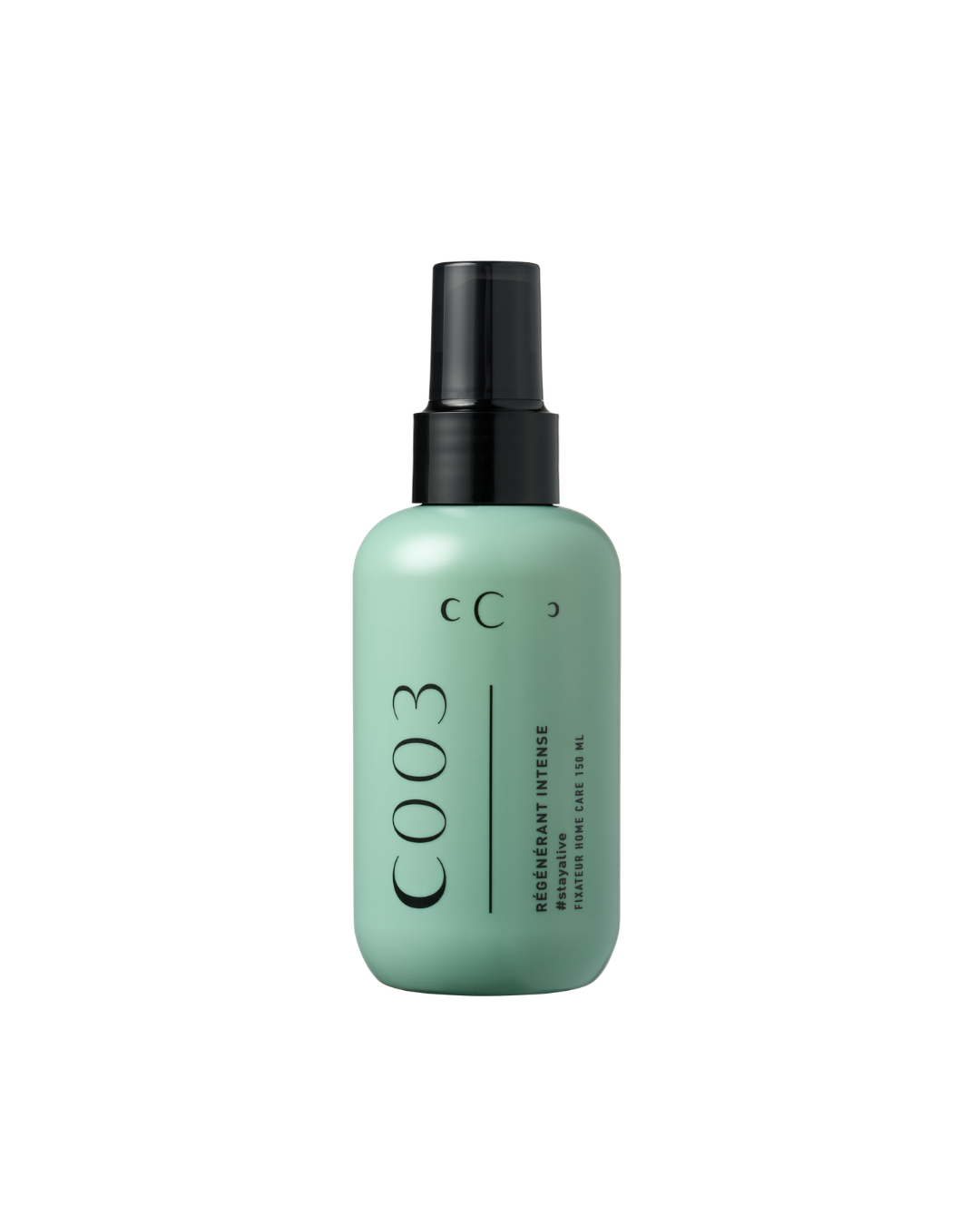 C003 Fixateur Régénérant hair spray bottle with keratin, panthenol, and hyaluronic acid for hydration and repair, 150ml