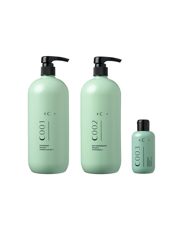CUBACHANCE KIT SOIN REGENERANT STAYALIVE with two large green pump bottles and one small bottle for professional hair care regeneration.